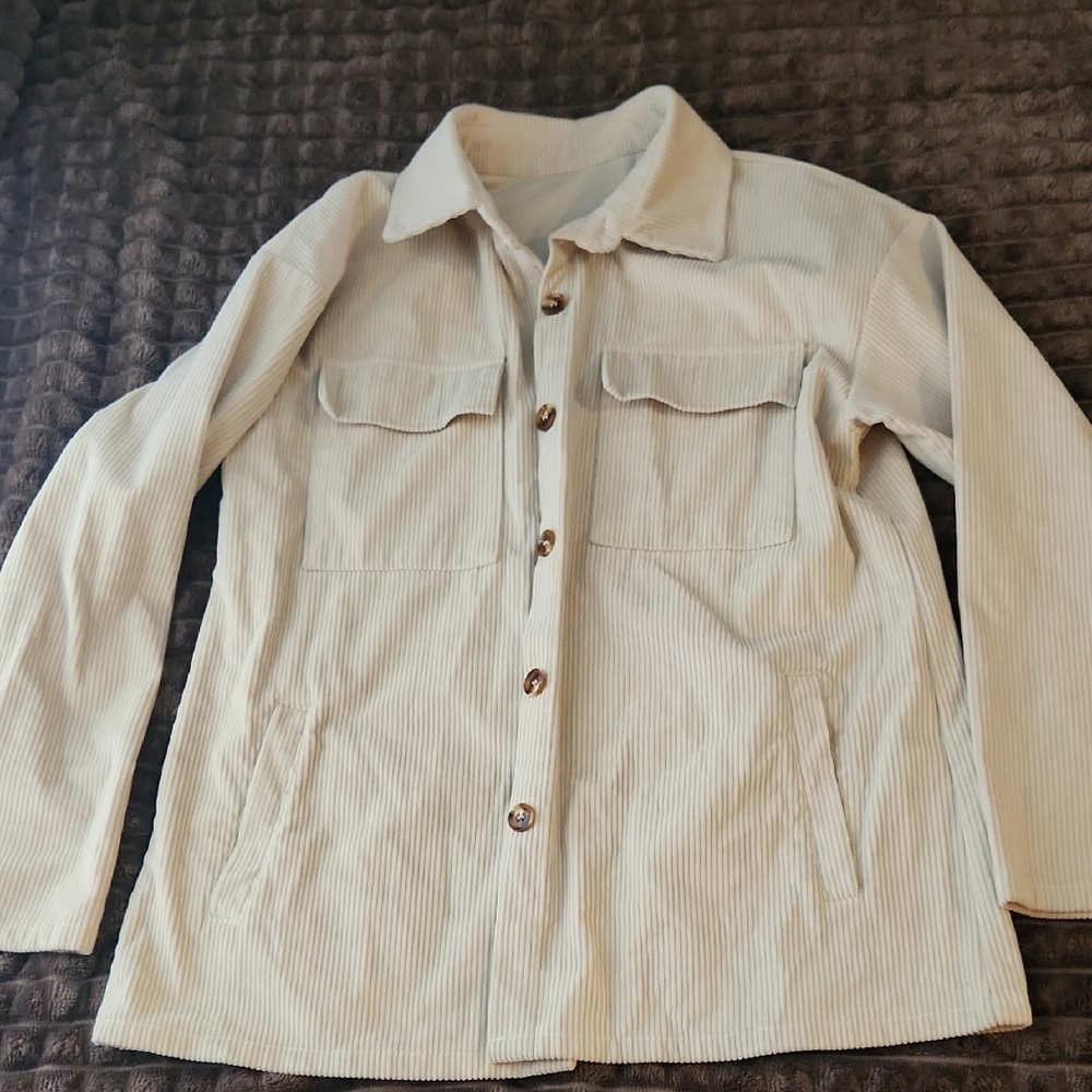 Cream Corduroy Button-Up Jacket
